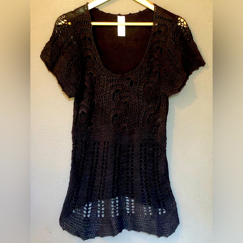 Beautiful Crocheted, Black Top